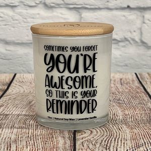 Lavender Vanilla Scented Candle Jar Soy Wax Gift “You're Awesome"